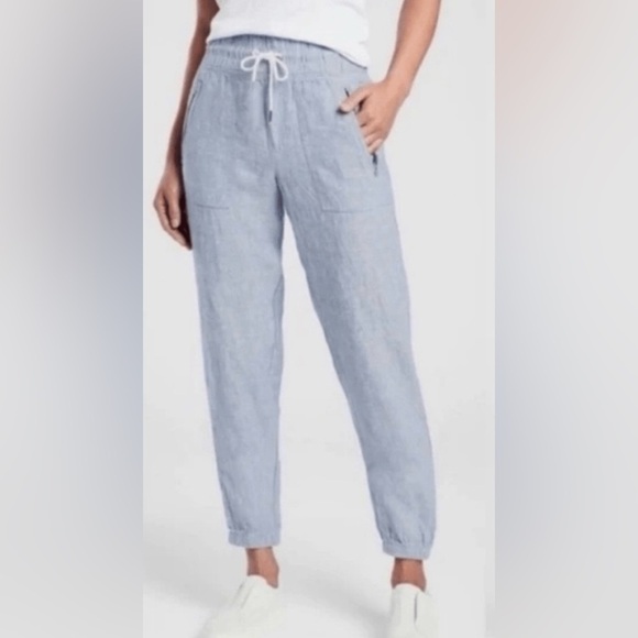 Athleta Pants - Athleta Cabo Linen Jogger Pants
Blue Travel Casual Beach Zip
Pockets- Size 8